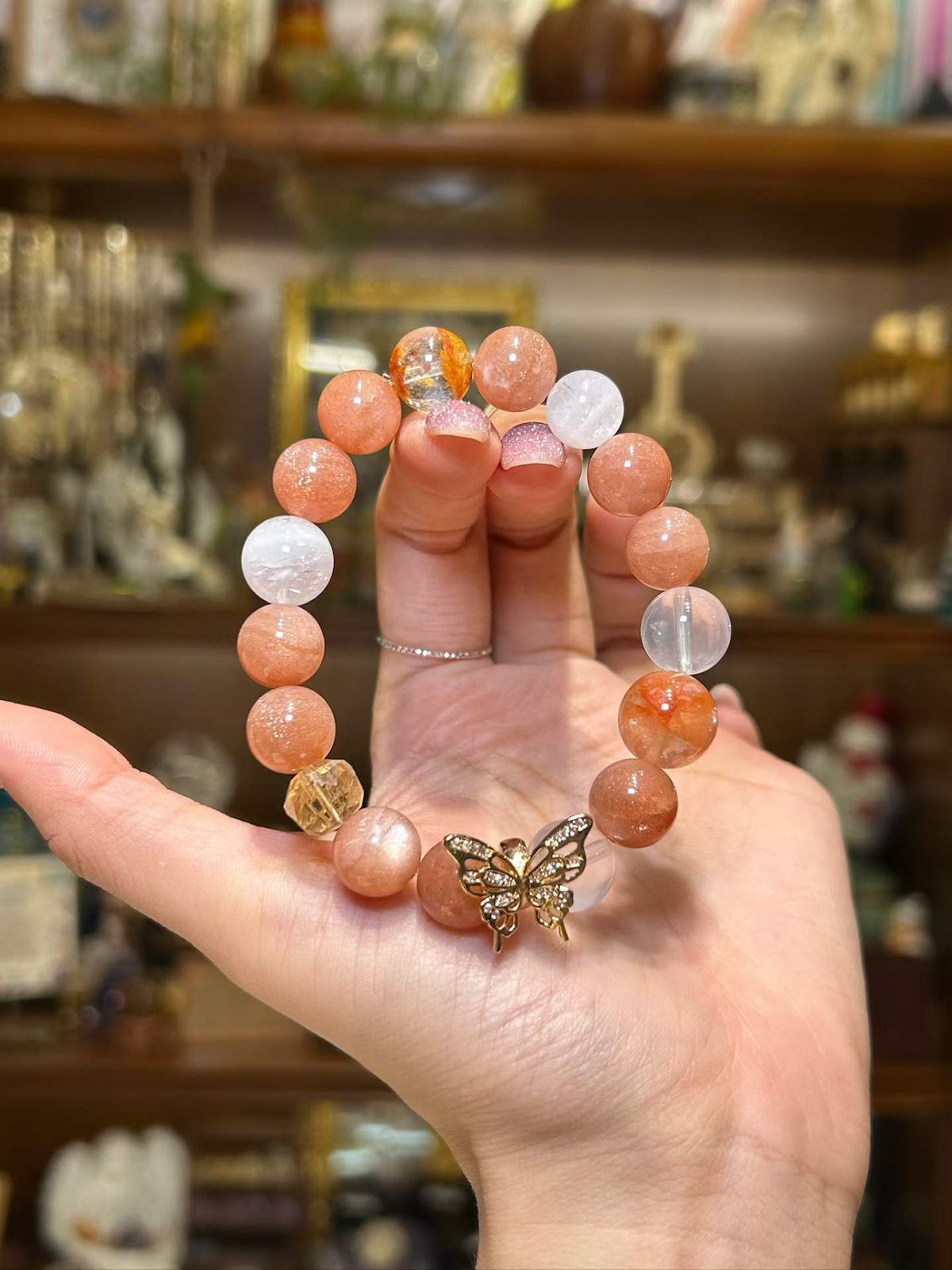 Golden Metamorphosis · Natural Crystal Butterfly Bracelet