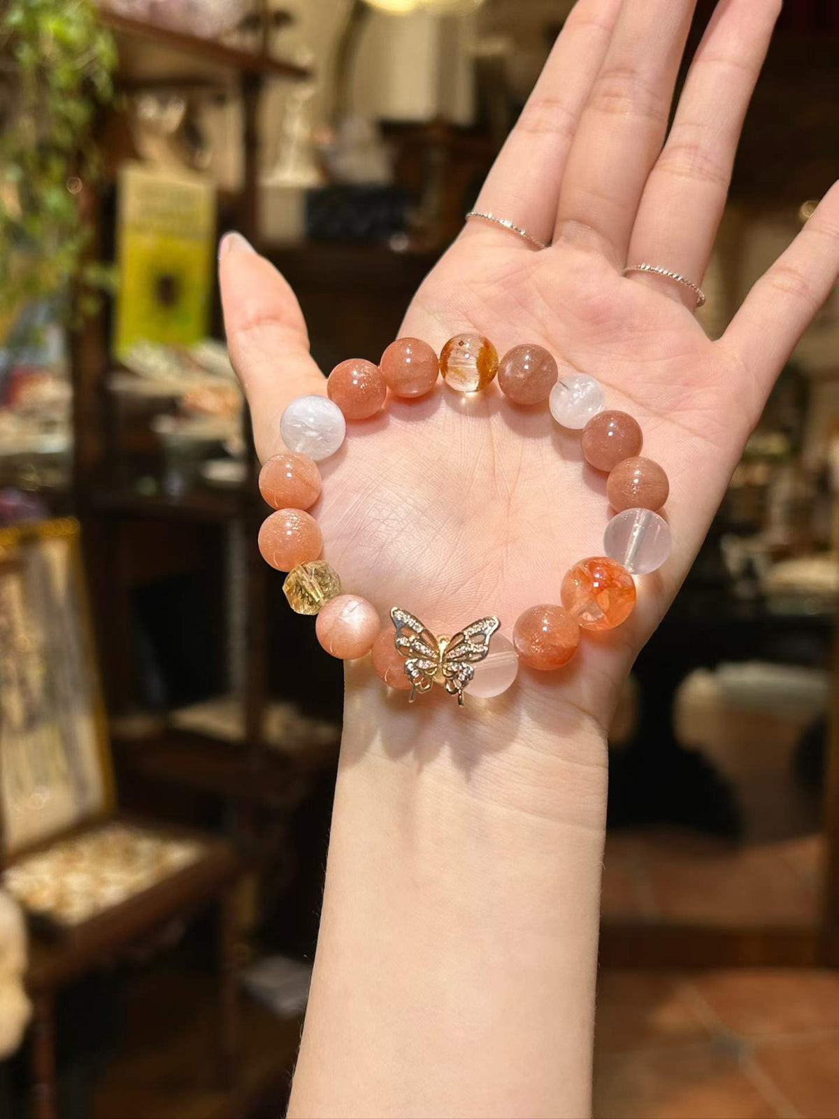 Golden Metamorphosis · Natural Crystal Butterfly Bracelet