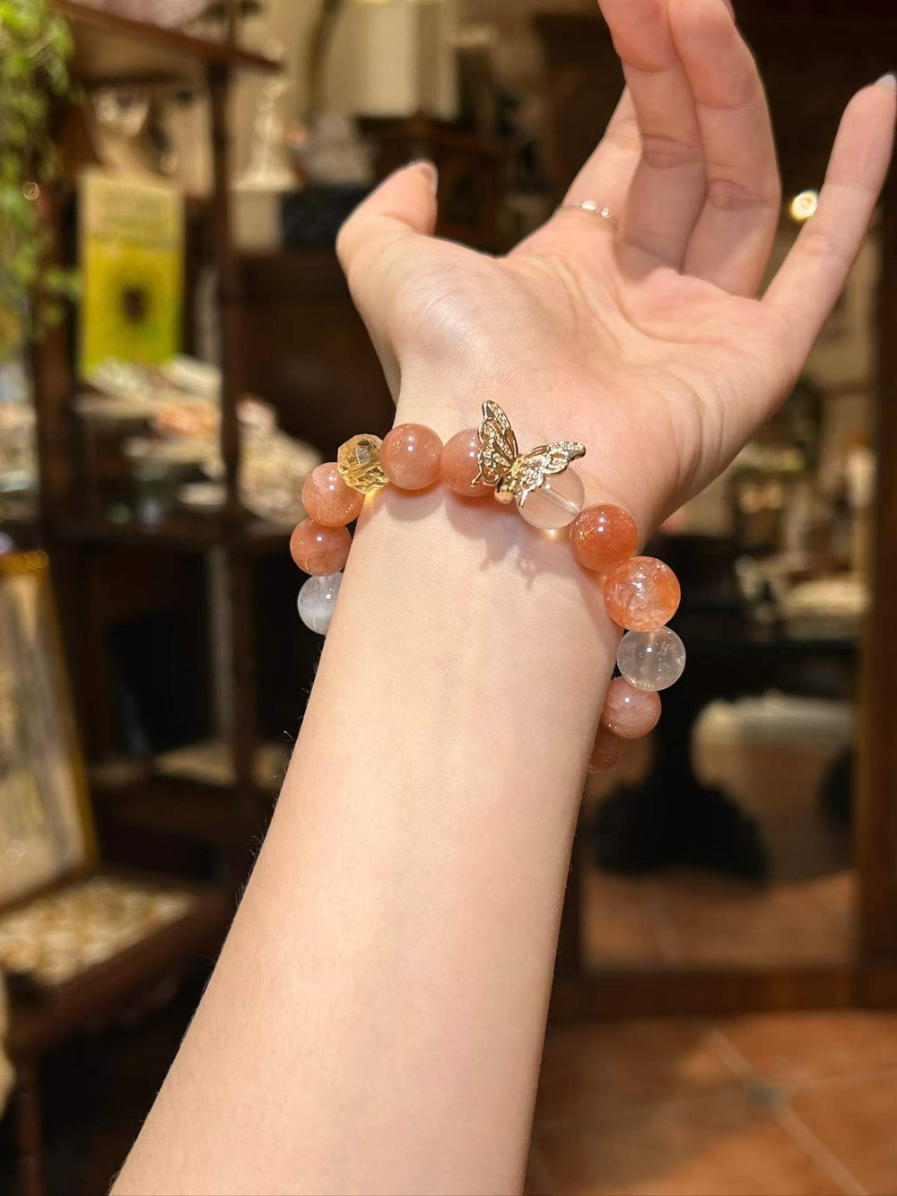 Golden Metamorphosis · Natural Crystal Butterfly Bracelet