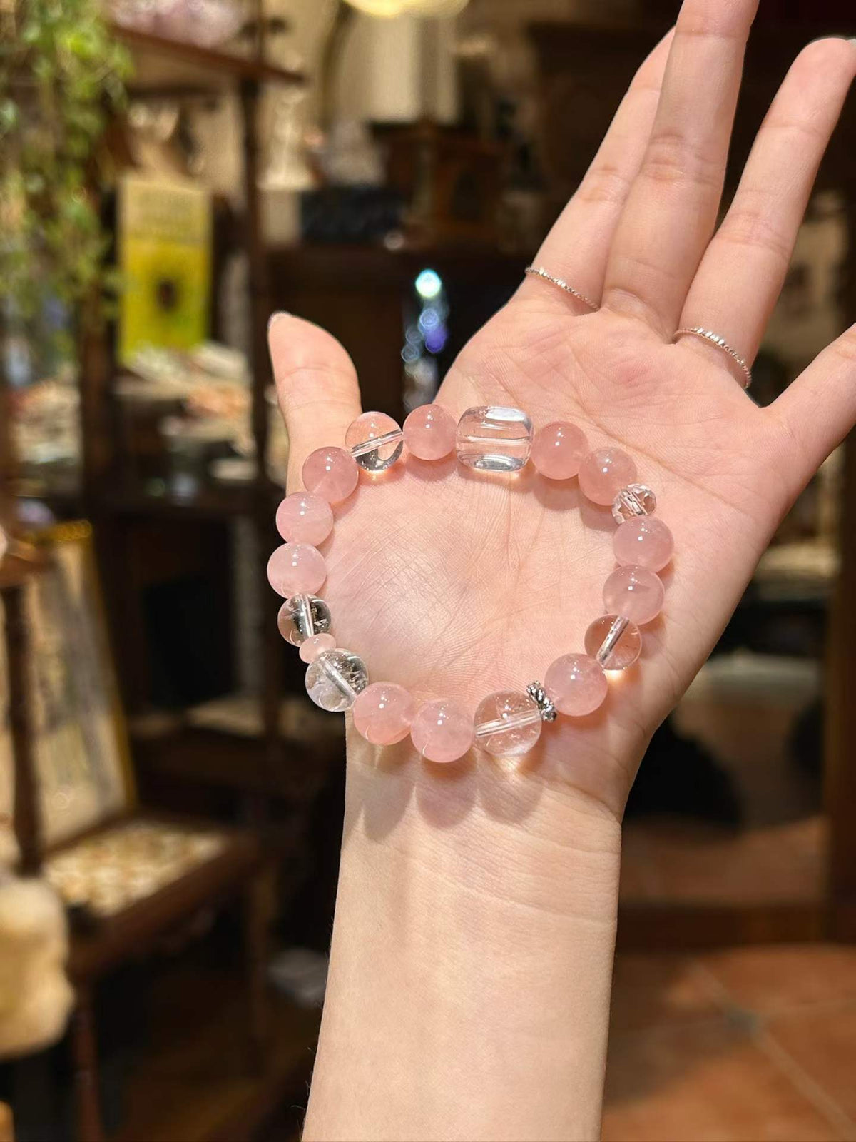 Soft Radiance · Rose Quartz & Clear Quartz Bracelet