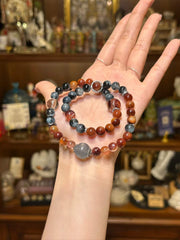 Quiet Strength · Aquamarine, Black Flash Stone & Red Rabbit Hair Quartz Double Wrap Bracelet