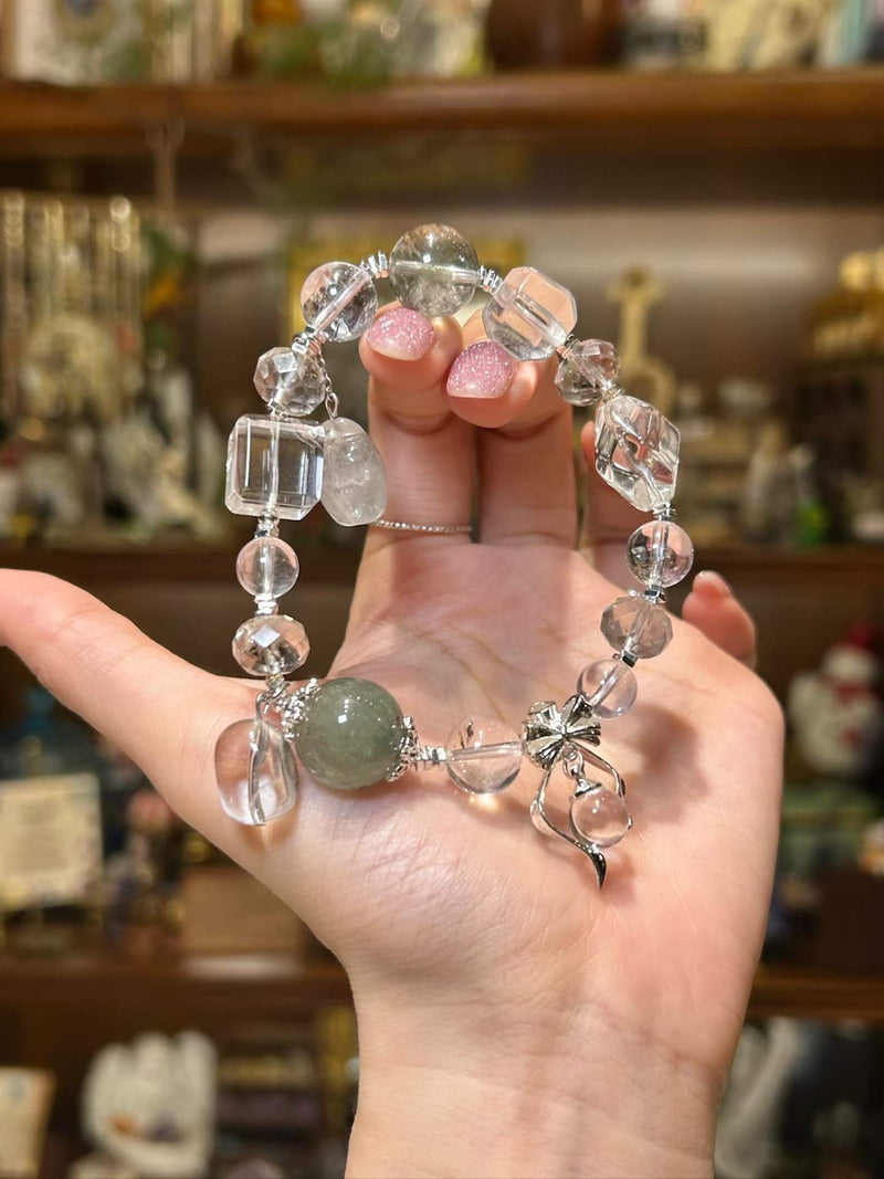 Fresh Start | Clear Quartz, Green Phantom Quartz & Green Rabbit Hair Quartz Bracelet