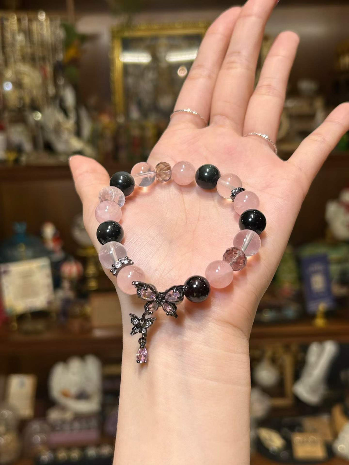 Rose Eclipse | Rose Quartz & Black Obsidian Crystal Bracelet