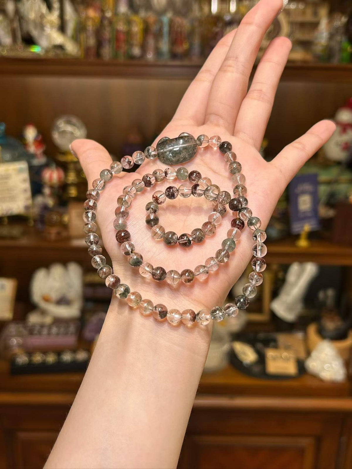 Ember Grove — Red Phantom & Green Phantom Quartz Bracelet
