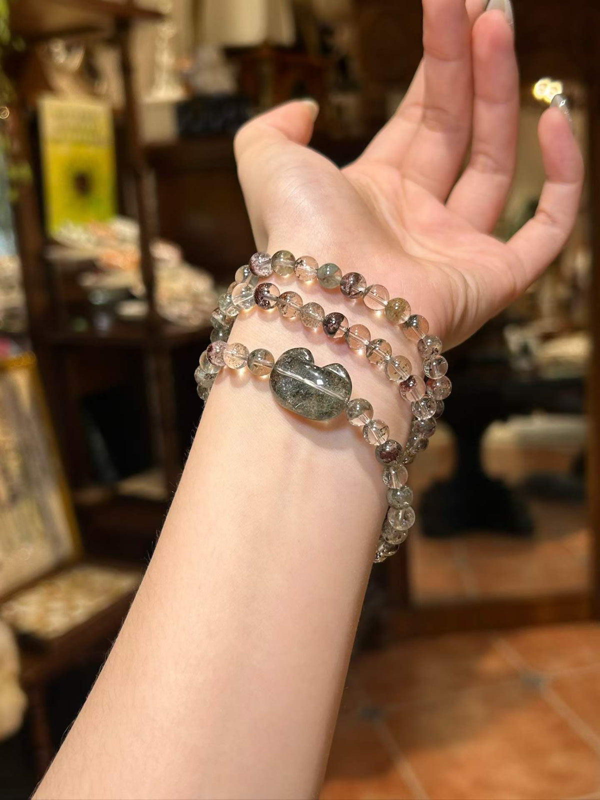 Ember Grove — Red Phantom & Green Phantom Quartz Bracelet