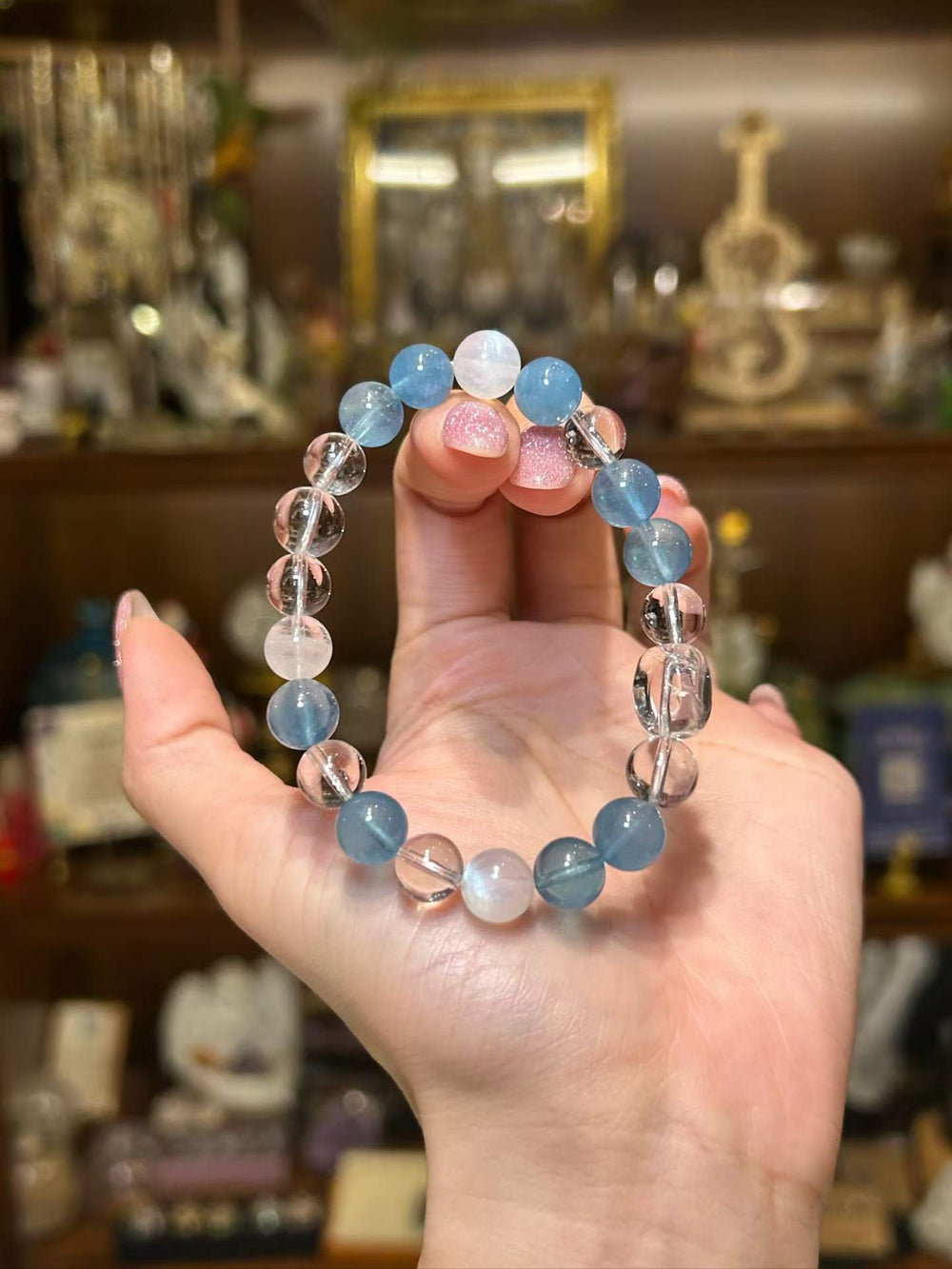Moonlit Cove — Aquamarine, Clear Quartz & Blue Moonstone Bracelet