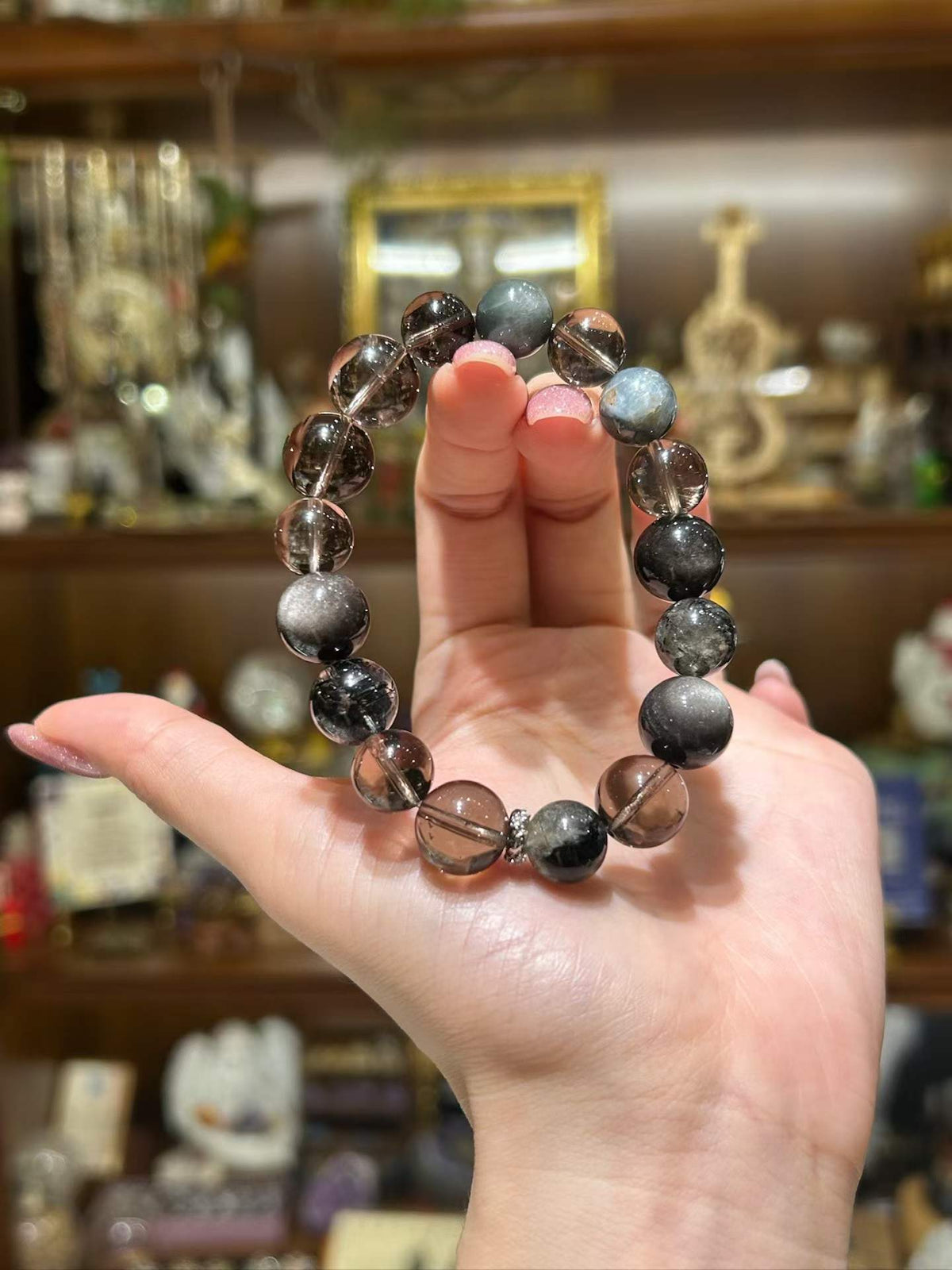Nightfall — Smoky Quartz & Silver Sheen Obsidian Bracelet