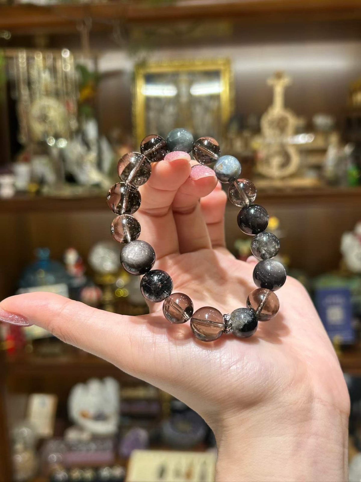 Nightfall — Smoky Quartz & Silver Sheen Obsidian Bracelet