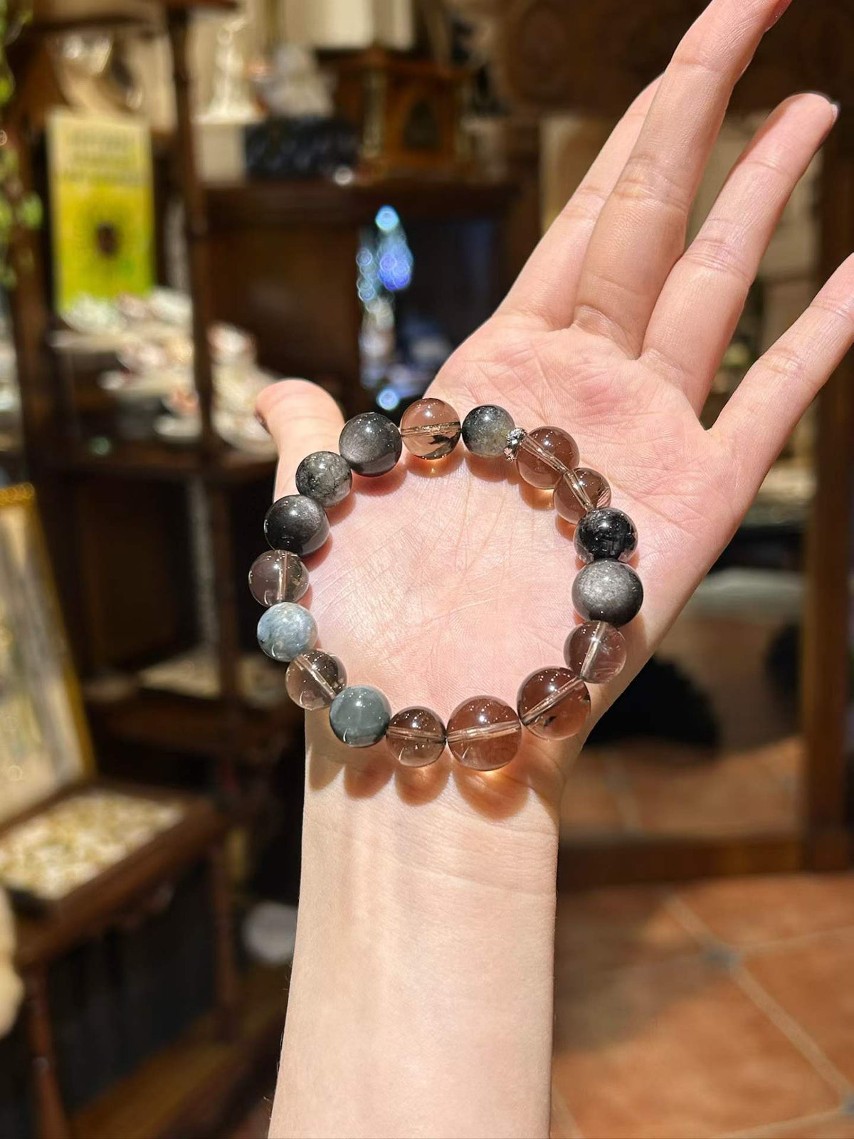 Nightfall — Smoky Quartz & Silver Sheen Obsidian Bracelet