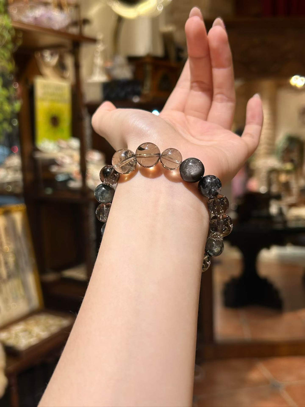 Nightfall — Smoky Quartz & Silver Sheen Obsidian Bracelet