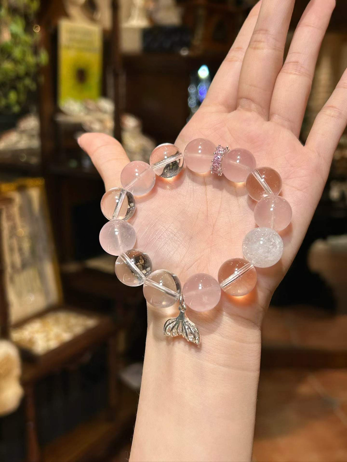 Siren — Rose Quartz & Clear Quartz Mermaid Tail Bracelet