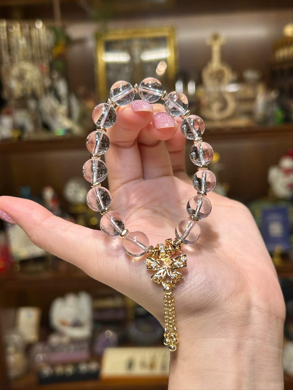 Clara — Clear Quartz Bow & Tassel Bracelet