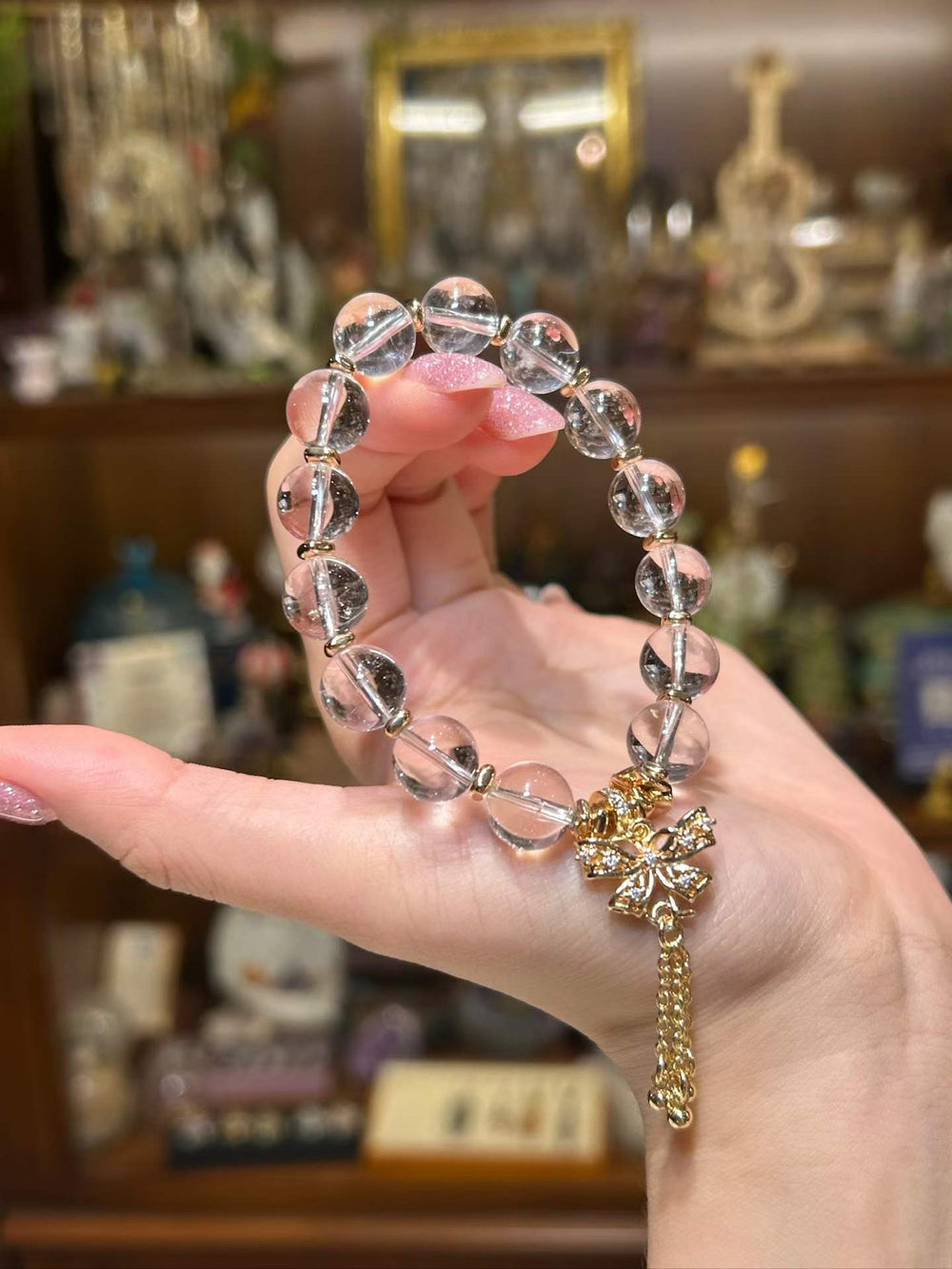 Clara — Clear Quartz Bow & Tassel Bracelet