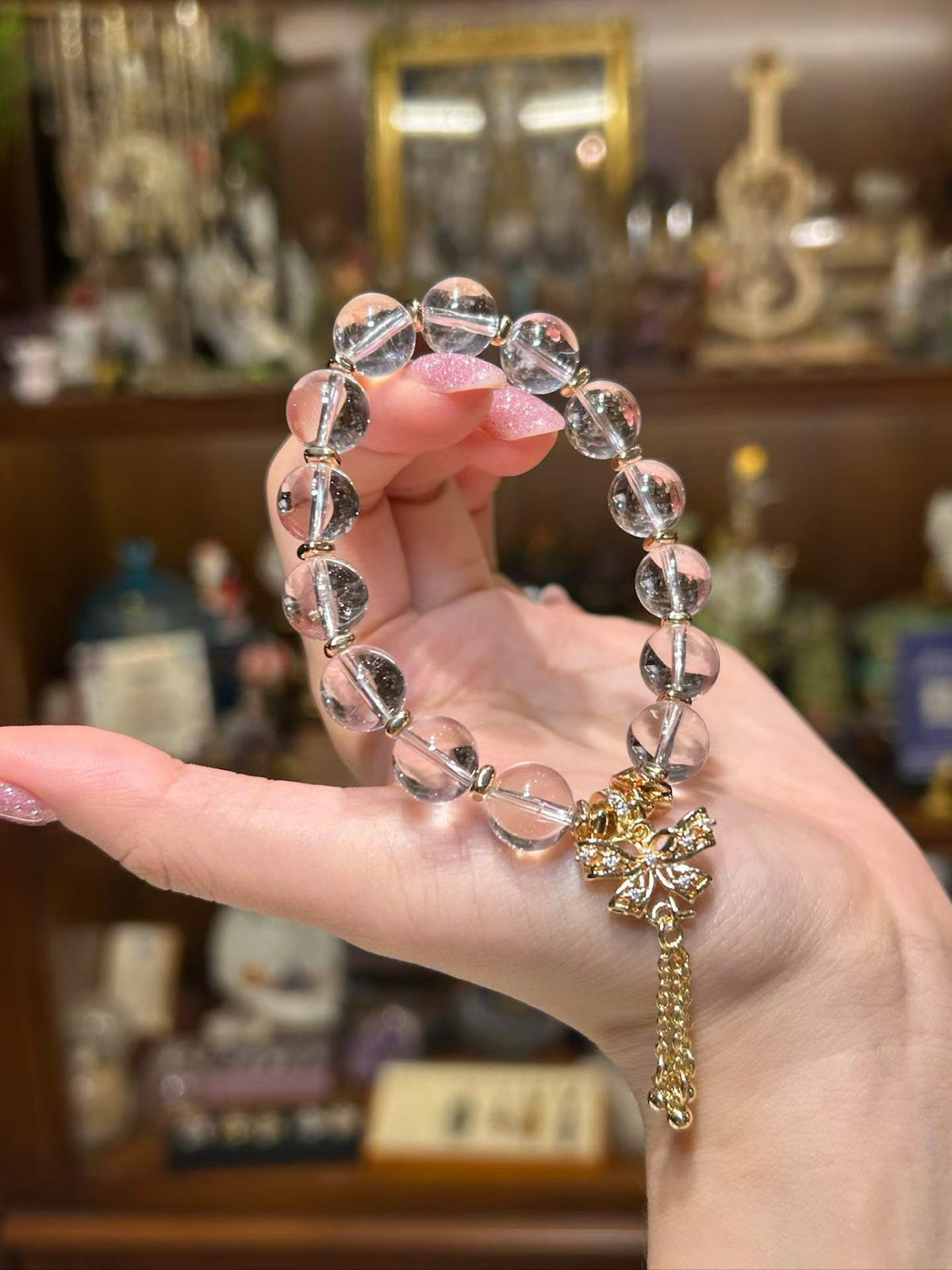 Clara — Clear Quartz Bow & Tassel Bracelet