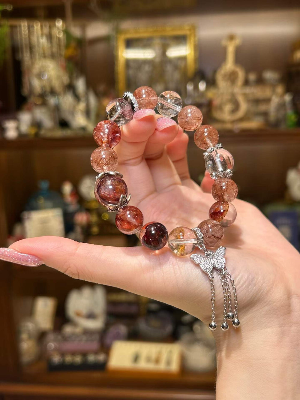 Monarch — Red Flower Quartz & Red Rutilated Quartz Butterfly Bracelet