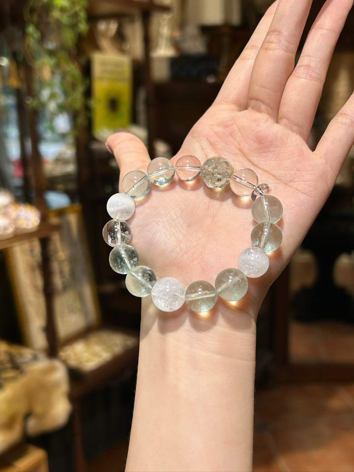 New Leaf — Green Quartz & White Azeztulite Bracelet