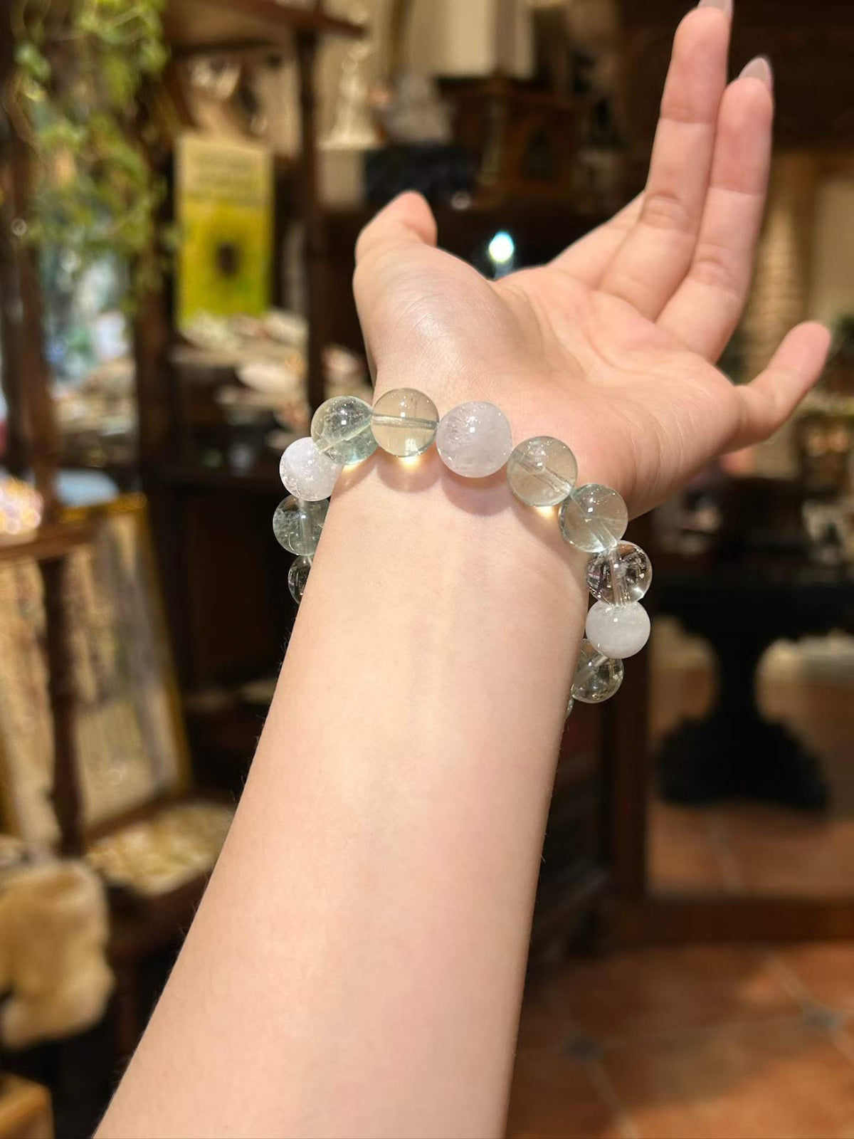 New Leaf — Green Quartz & White Azeztulite Bracelet