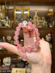 Heartfelt — Strawberry Quartz & White Azeztulite Charm Bracelet