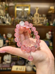 Heartfelt — Strawberry Quartz & White Azeztulite Charm Bracelet