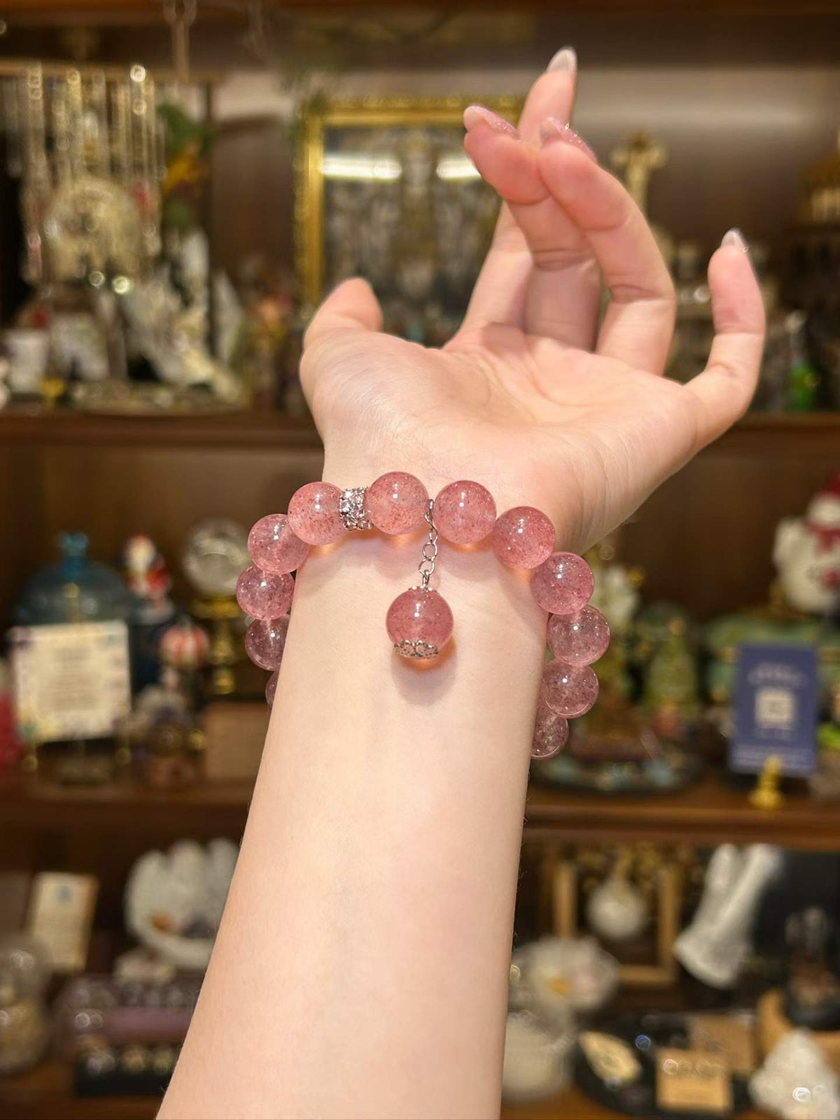 Heartfelt — Strawberry Quartz & White Azeztulite Charm Bracelet