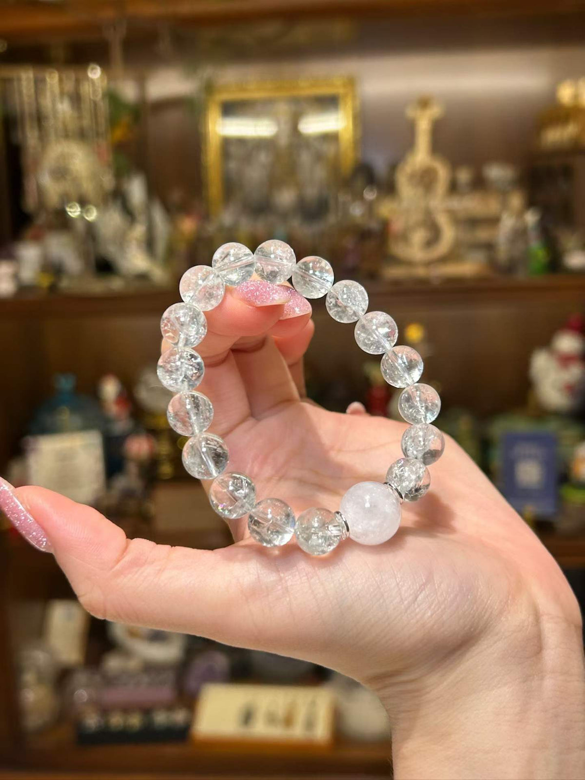 Quiet Frost | Green Azeztulite & White Phantom Quartz Bracelet
