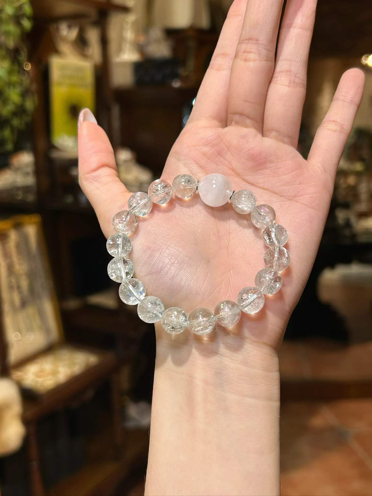 Quiet Frost | Green Azeztulite & White Phantom Quartz Bracelet