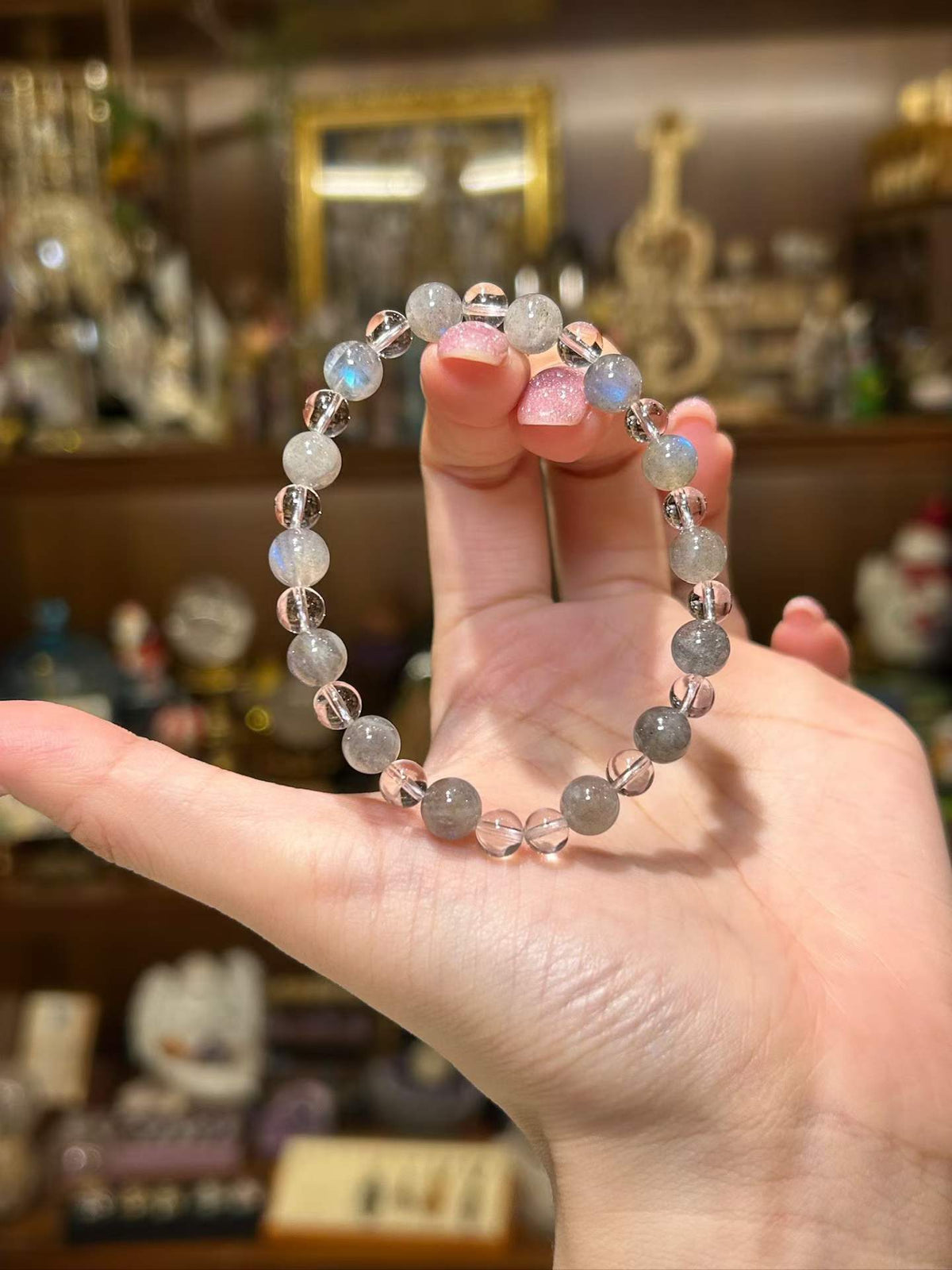 Quiet Moon | Gray Moonstone & Clear Quartz Bracelet