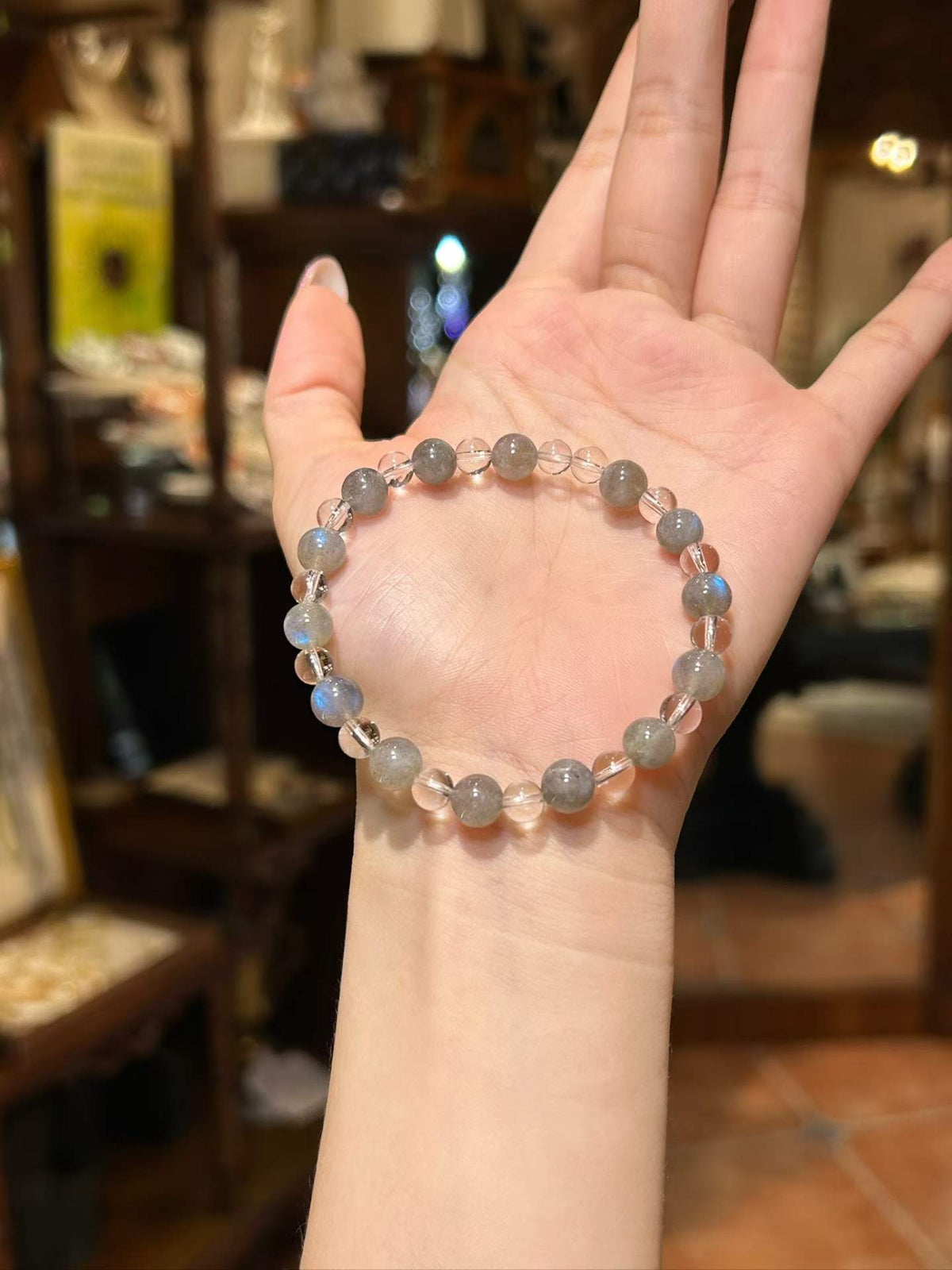 Quiet Moon | Gray Moonstone & Clear Quartz Bracelet
