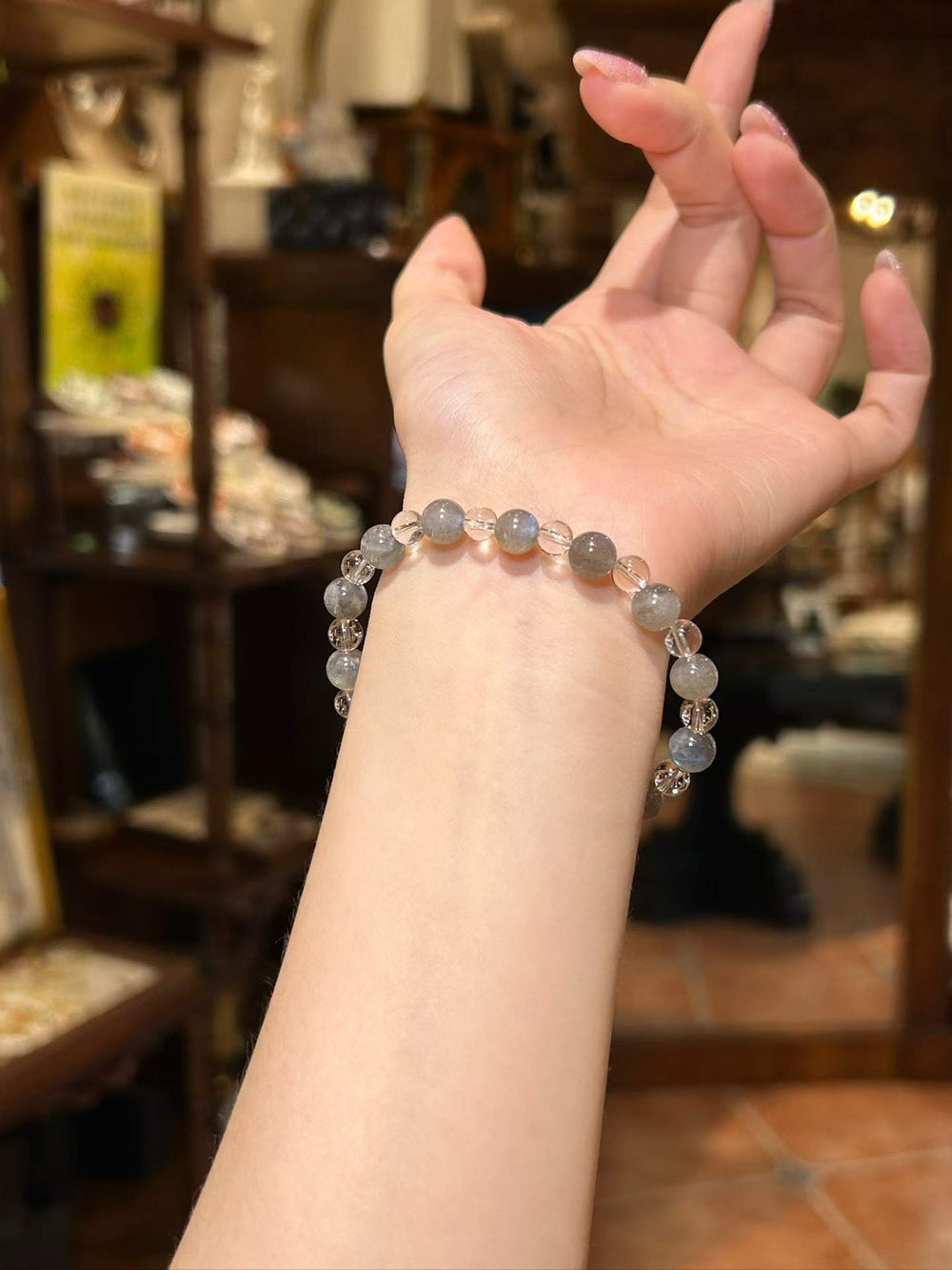 Quiet Moon | Gray Moonstone & Clear Quartz Bracelet