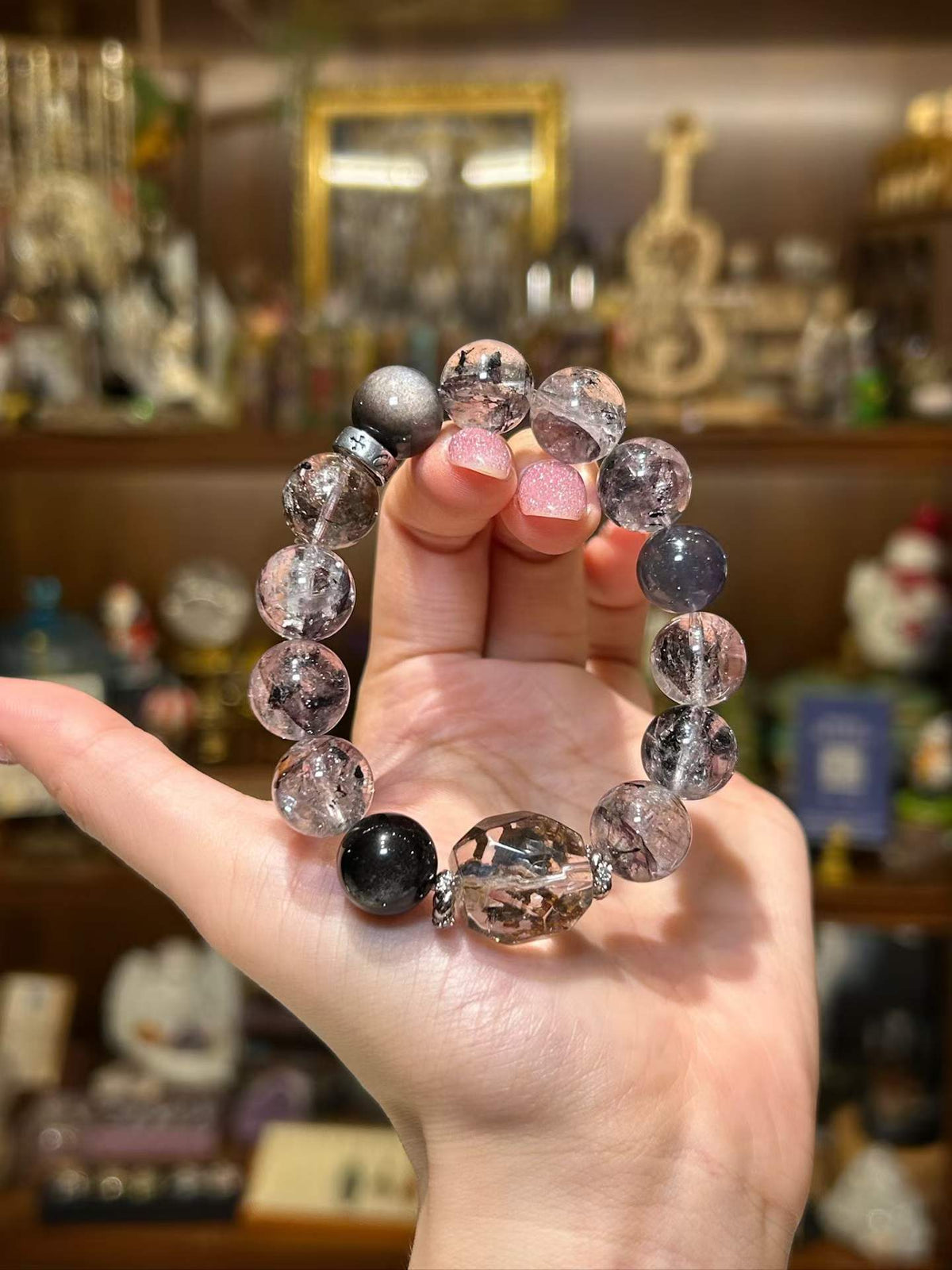Midnight Insight | Herkimer Quartz, Silver Sheen Obsidian & Iolite Bracelet