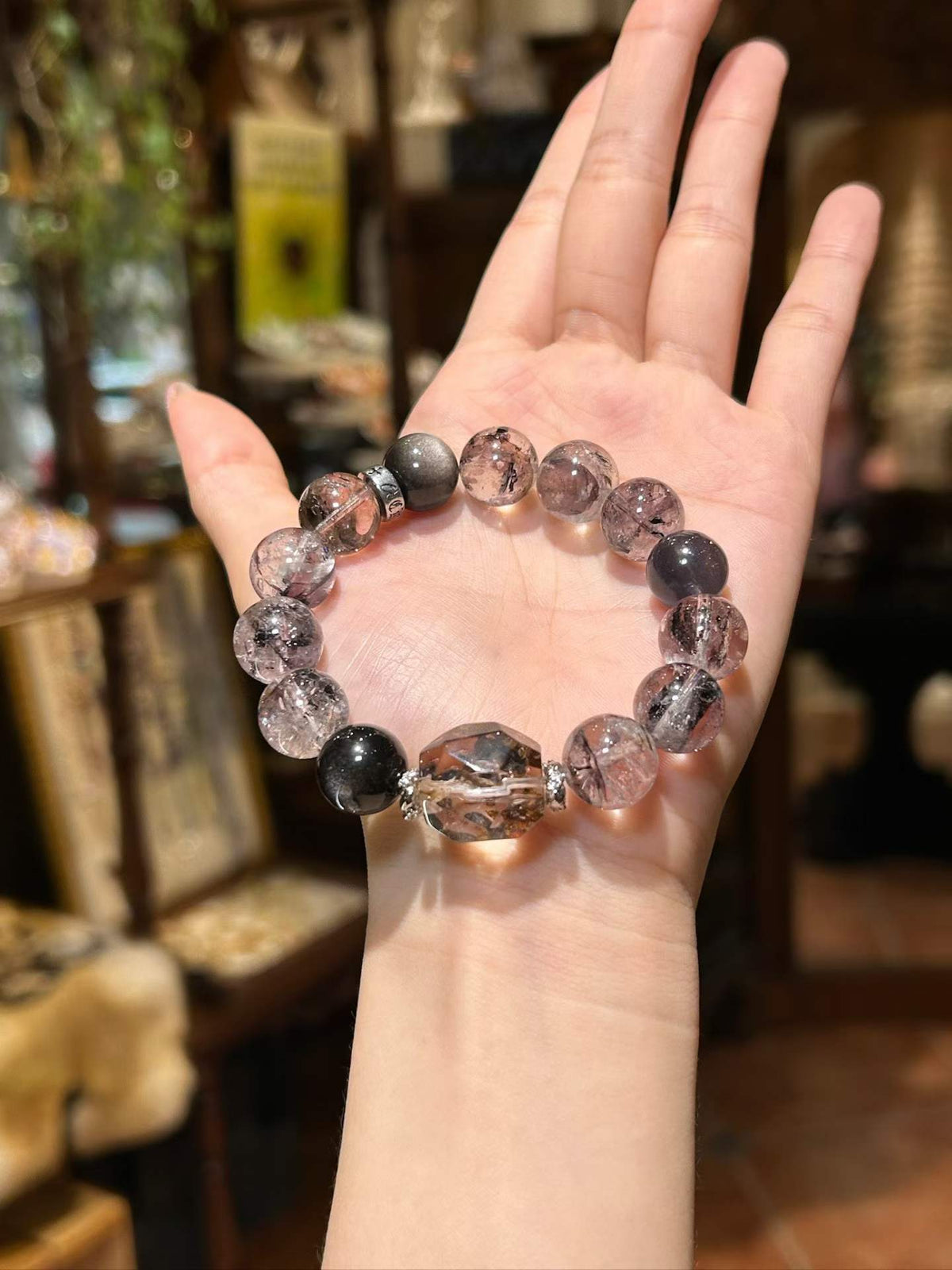 Midnight Insight | Herkimer Quartz, Silver Sheen Obsidian & Iolite Bracelet