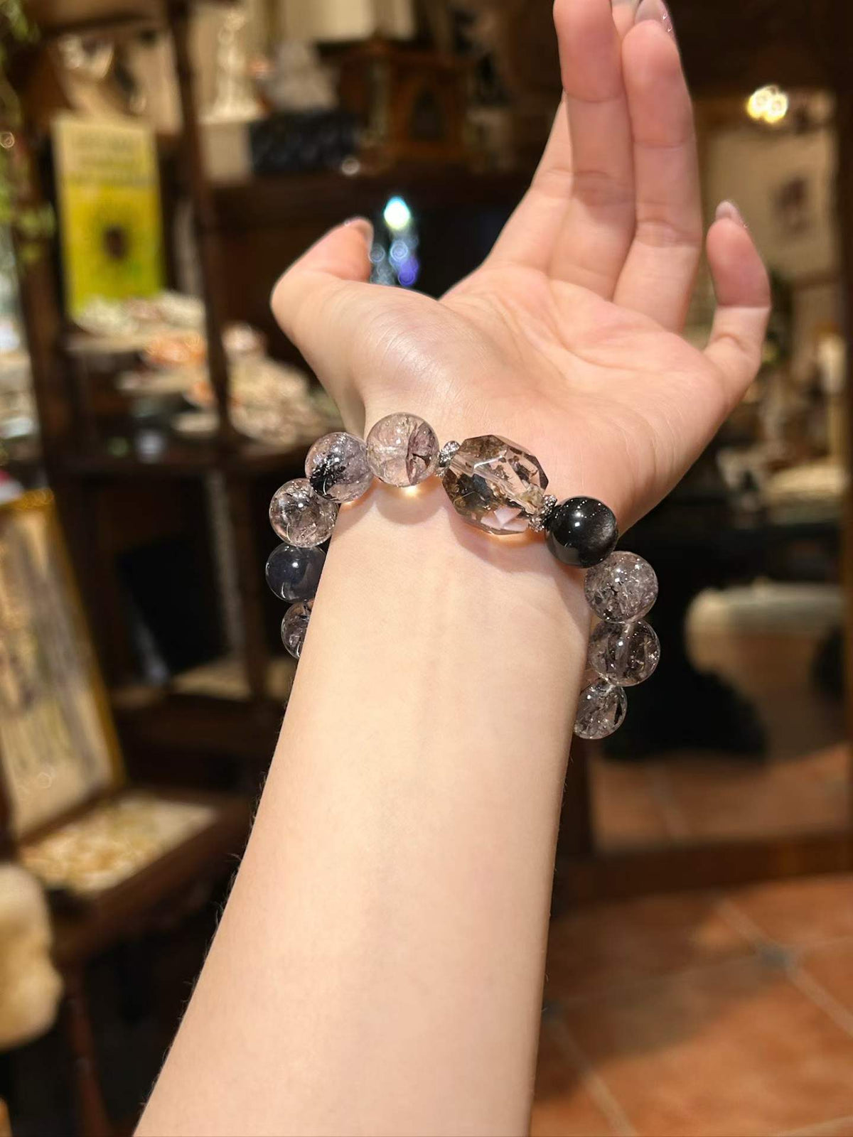 Midnight Insight | Herkimer Quartz, Silver Sheen Obsidian & Iolite Bracelet