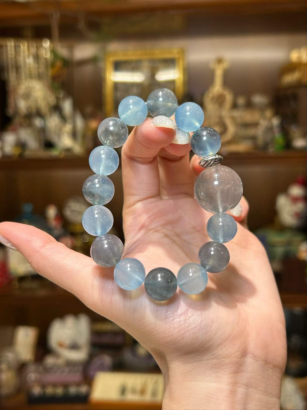 Coastal Calm | Aquamarine & Gray Rutilated Quartz Bracelet