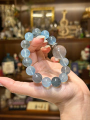 Coastal Calm | Aquamarine & Gray Rutilated Quartz Bracelet
