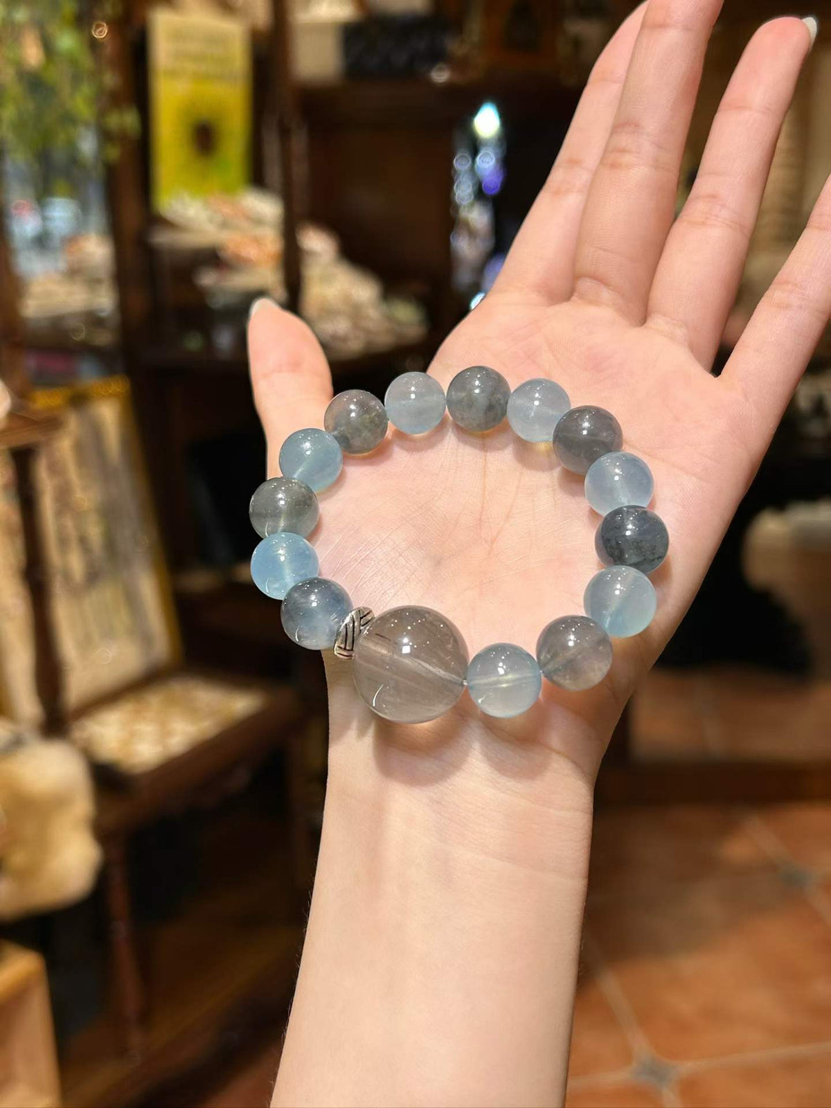 Coastal Calm | Aquamarine & Gray Rutilated Quartz Bracelet