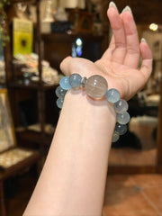 Coastal Calm | Aquamarine & Gray Rutilated Quartz Bracelet