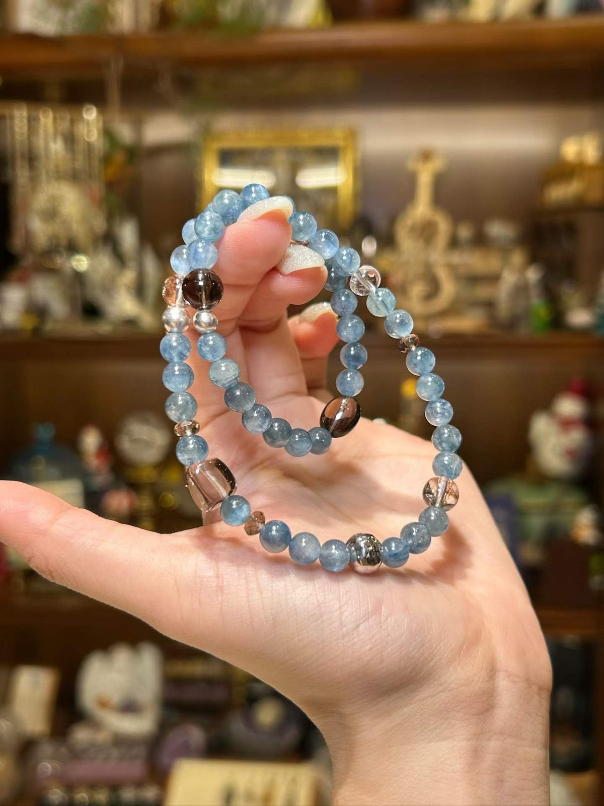Steady Voice | Blue Kyanite & Smoky Quartz Bracelet