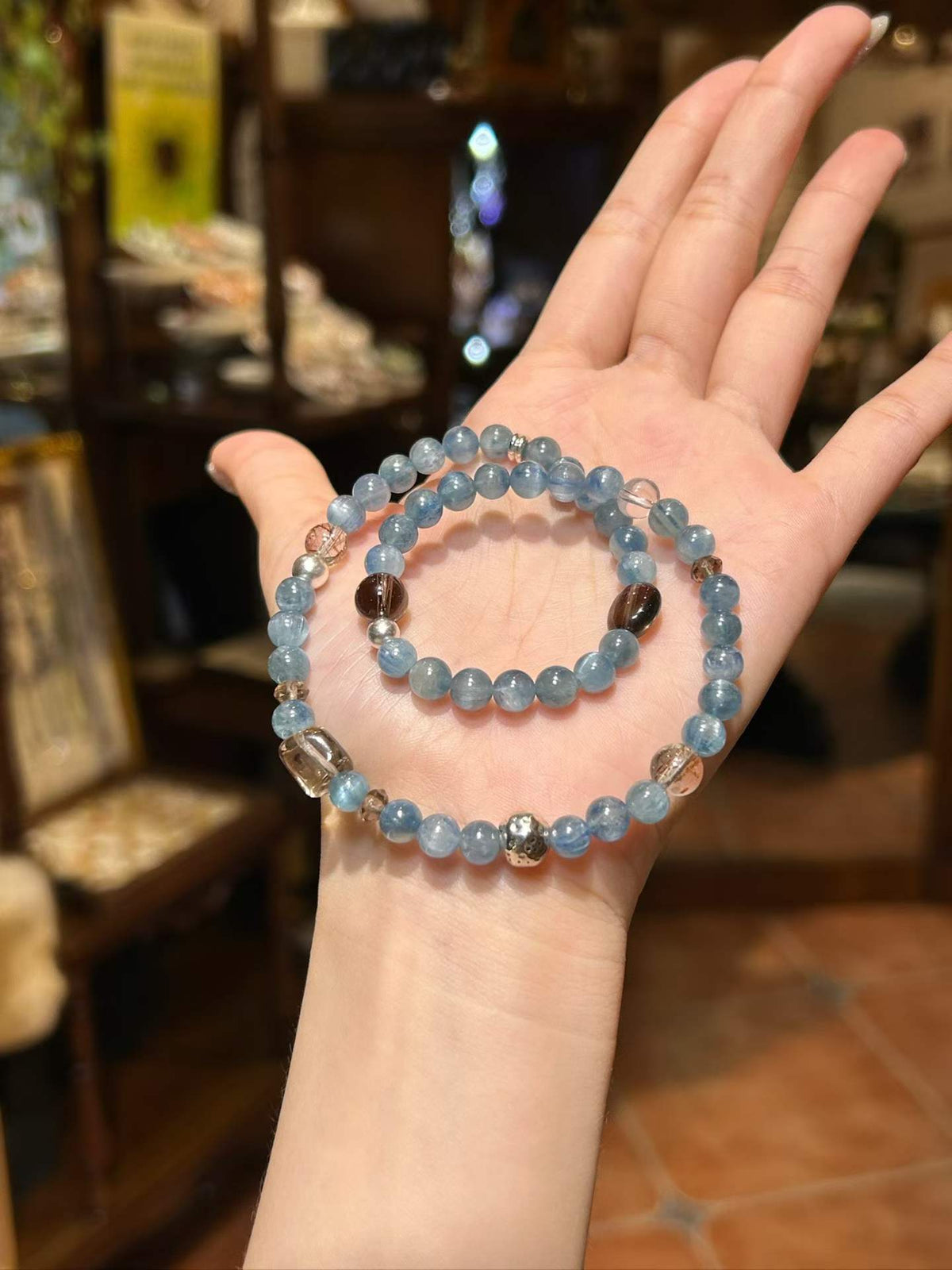 Steady Voice | Blue Kyanite & Smoky Quartz Bracelet