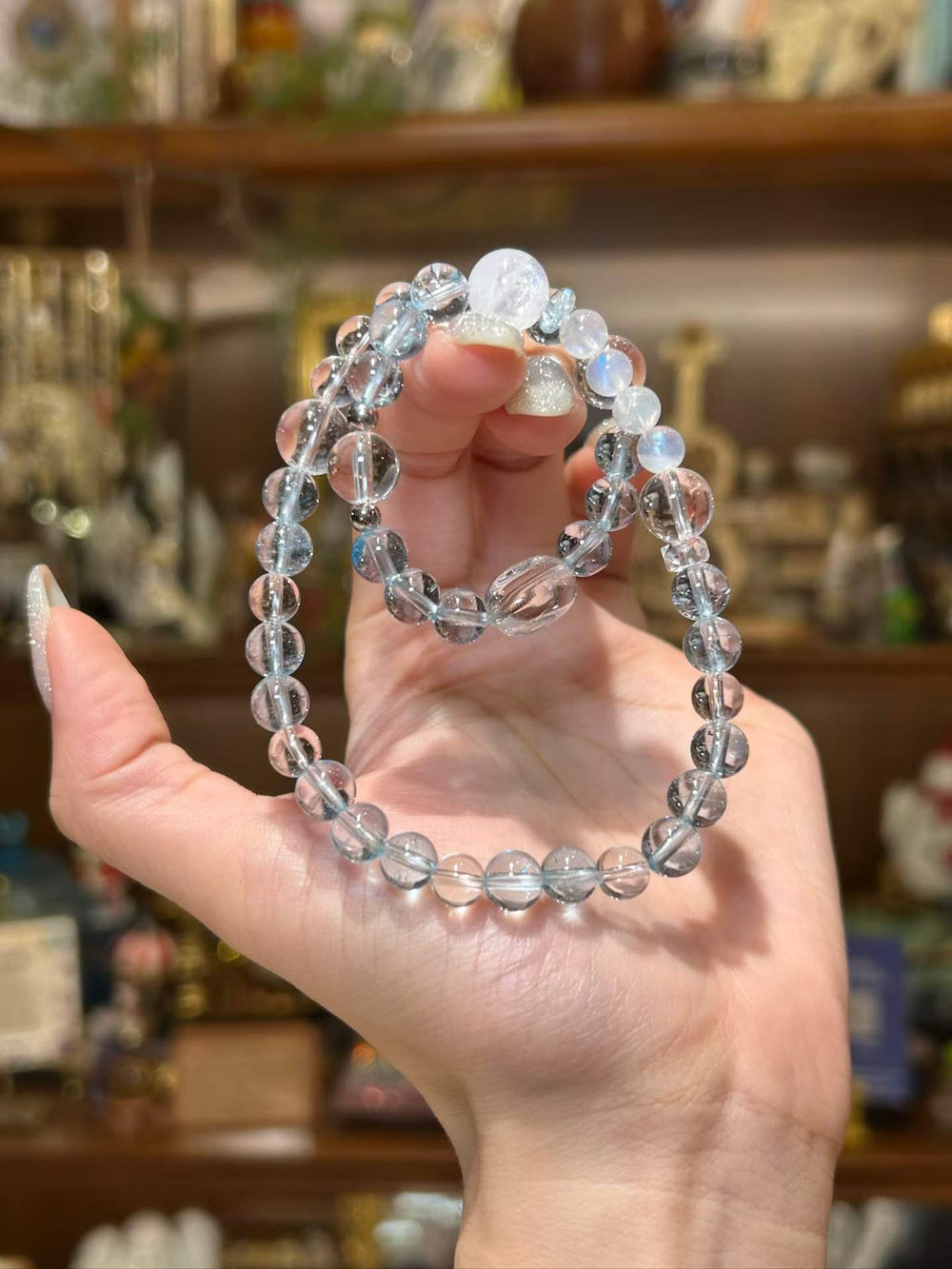 Moonlit Clarity | Blue Topaz, Blue Moonstone & Clear Quartz Bracelet Set