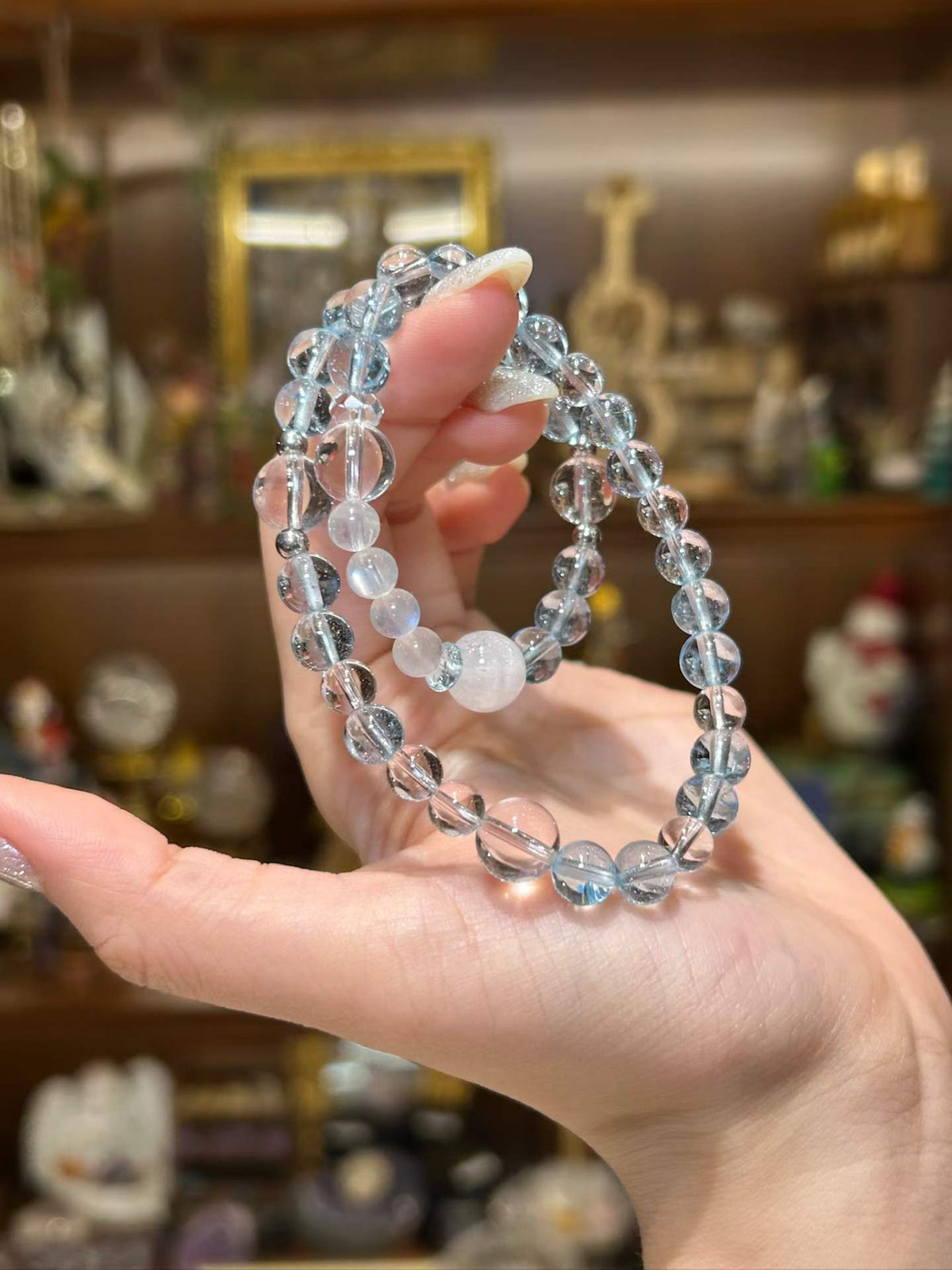 Moonlit Clarity | Blue Topaz, Blue Moonstone & Clear Quartz Bracelet Set