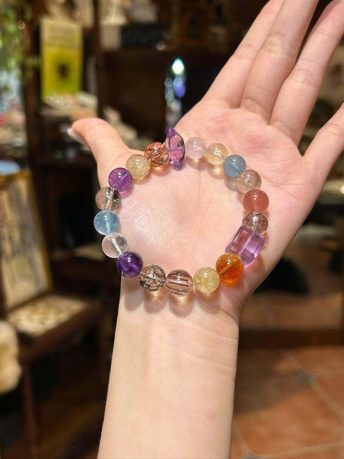 Radiant Fortune | Gold Rutilated Quartz, Super Seven, Herkimer Quartz, Amethyst, Aquamarine, Rose Quartz & Citrine Bracelet